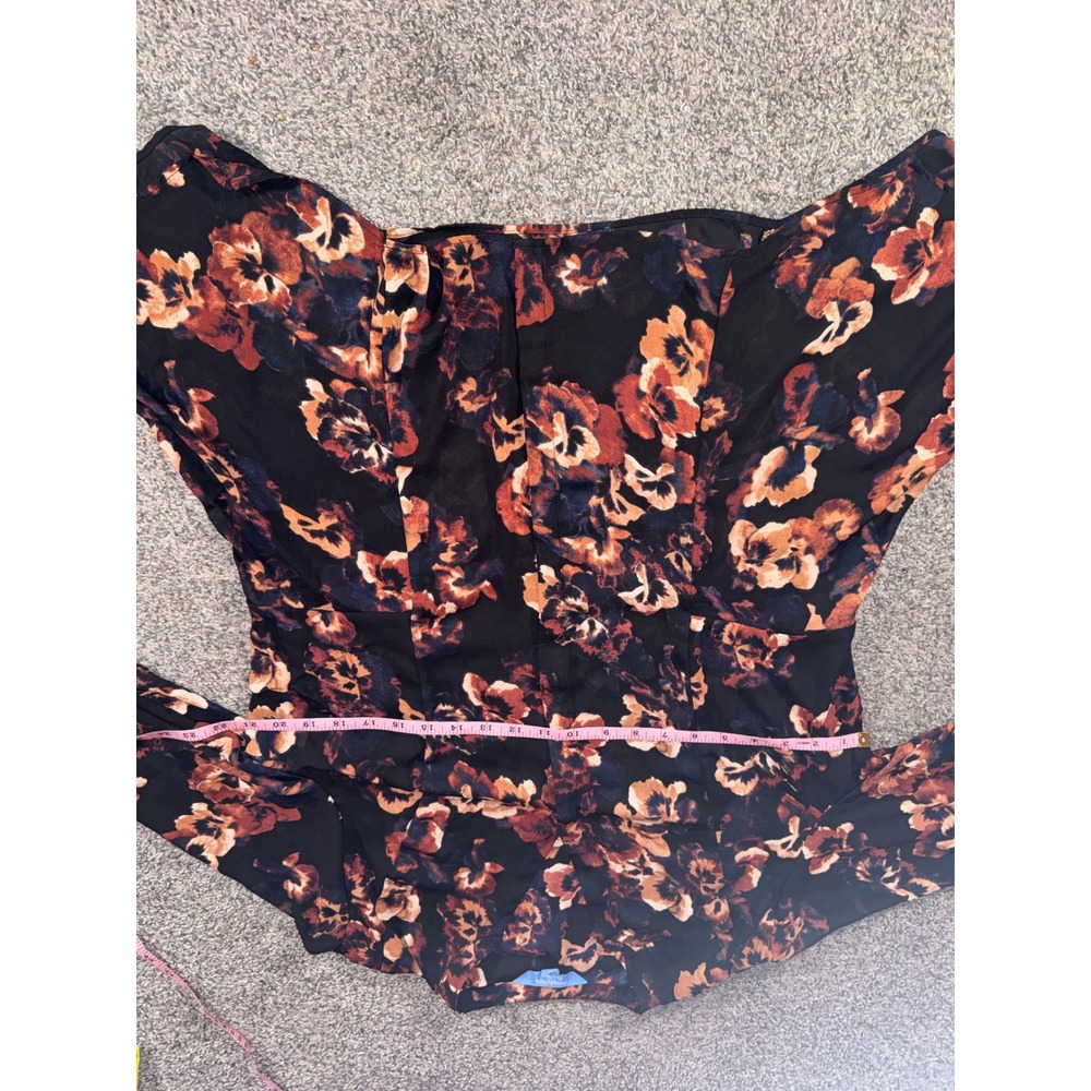 Simply Vera Vera Wang Blouse WomenXL Black Orange Floral Long Sleeve V-Neck Top - Picture 5 of 10